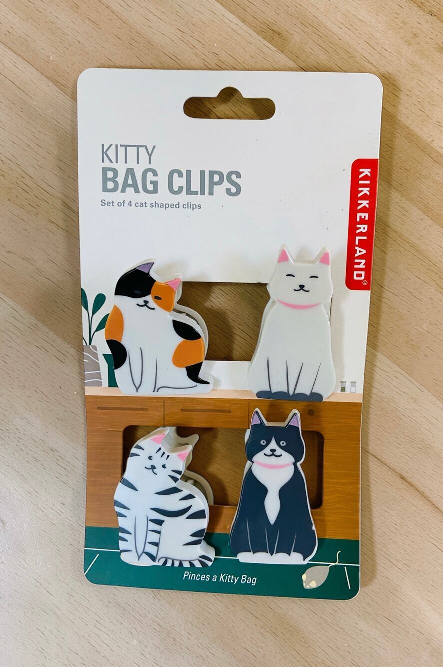 NEW Kikkerland Calico Tabby Tux Kitty Cats Bag Chip Clips Kitchen Set of 4